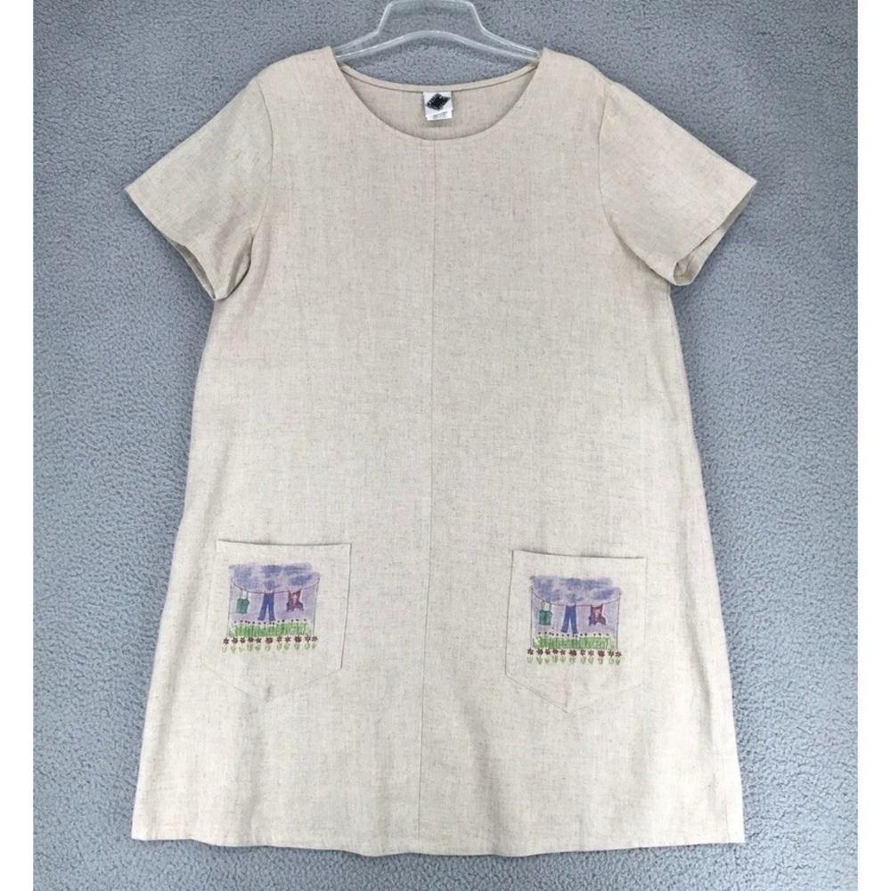 Vintage California Concepts Shift Dress Size 14 Linen Blend Beige